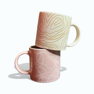 Whitney Kerney for Causebox Ceramic Mug Set Pink Cream Abstract Line Art Japandi